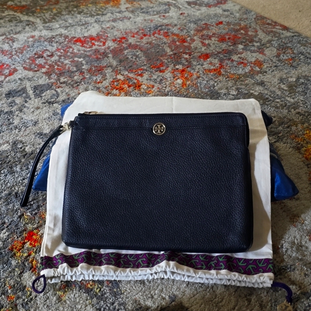 Tory Burch black leather clutch bag